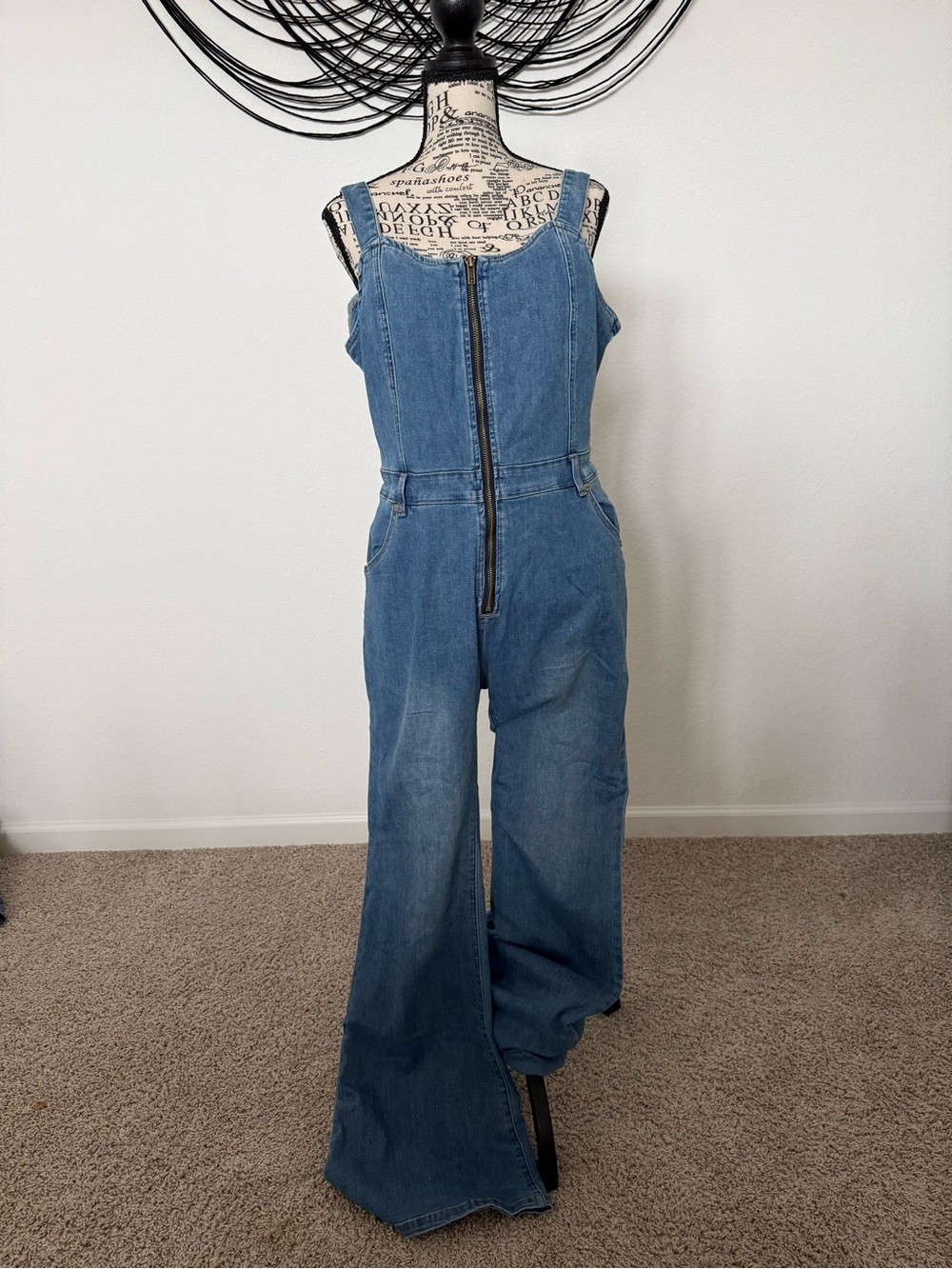 Pink Lily Blue Denim Zip-Front Wide-Leg Jumpsuit